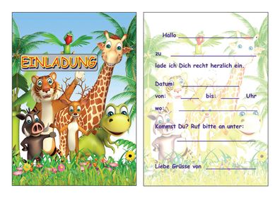 8 Einladungskarten Kinder Geburtstag Einladungen Zootiere Wildtiere Giraffe Tiger Ara