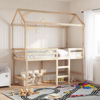 vidaXL Hochbett mit Leiter und Dach 90x200 cm Massivholz Kiefer