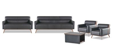 Schwarze Büro Einrichtung Luxuriöse Leder Sofas Designer Sessel Tisch