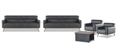 Designer Schwarze Sitzgarnitur 2X Lehnsessel Dreisitzer Couchtisch 5Tlg