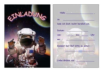 8 Einladungskarten Kinder Geburtstag Einladungen Astronaut Weltall Mond Universum All