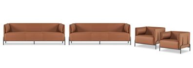 Braune Ledergarnitur Designer Arbeitszimmer Möbel 2X Dreisitzer Sessel