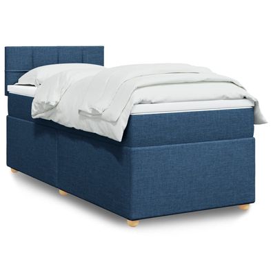 vidaXL Boxspringbett mit Matratze Blau 90x200 cm Stoff