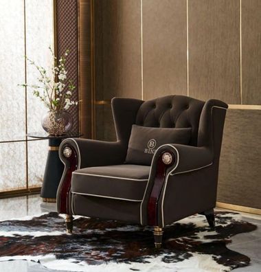 Edler Design Chesterfield Polster Sessel Fernseh Sitz Club Lounge Textil Luxus