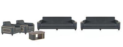 Schwarze Wohnzimmer Garnitur Designer Möbel 3-Sitzer 2X Sessel 5Tlg