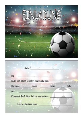 8 Einladungskarten Kinder Geburtstag Einladungen Fussball Soccer Stadion Ball Bälle