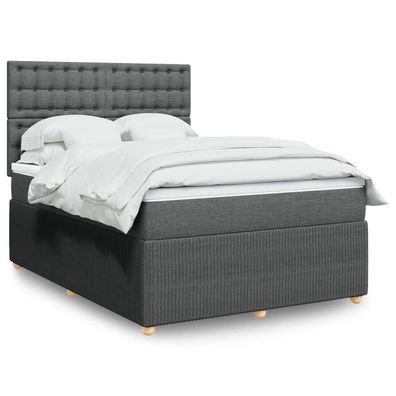 vidaXL Boxspringbett mit Matratze Dunkelgrau 160x200 cm Stoff