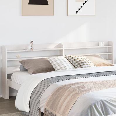 vidaXL Kopfteil mit Ablagen Weiß 200 cm Massivholz Kiefer