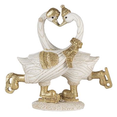 Clayre & Eef Figur Schwan 18x8x17 cm Weiß Goldfarbig Polyresin (Gr. 18x8x17 cm)