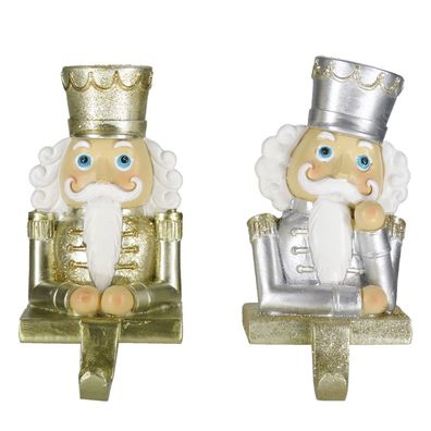 Clayre & Eef Haken für Weihnachtssocke 2er Set Nussknacker 12 cm Goldfarbig