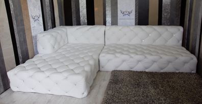 Design Ecksofa Couch Leder Polster Sofa Eckgarnitur Kristallsteine Ecksofa Neu