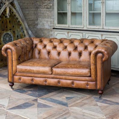 Mens Club Couch Chesterfield Sofa Leder Polster 2 Sitzer Braun NEW jvmoebel ®