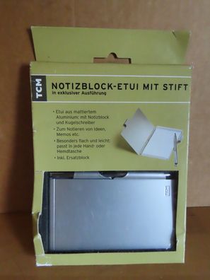 Notizblock-Etui mit Stift silbern mit Ersatzblock TCM / /riginal Verpackt