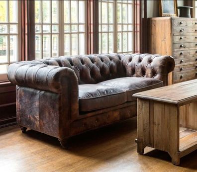 Chesterfield Mens Club Sofa Couch Leder Polster Dreisitzer Braun NEW jvmoebel ®