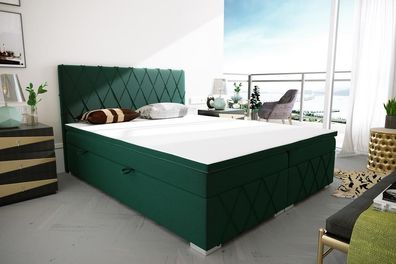 Doppel Bett Komplett Set Matratze Boxspring Topper Betten Funktion Kasten Grün