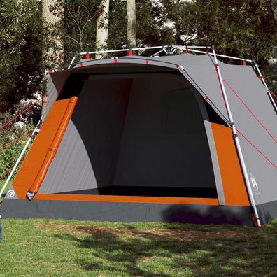 vidaXL Campingzelt 4 Personen Grau und Orange Quick Release