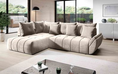 FURNIX Schlaf-Ecksofa BEYLAN Polstercouch in L-Form: Bettkasten und Kissen EN01 Beige