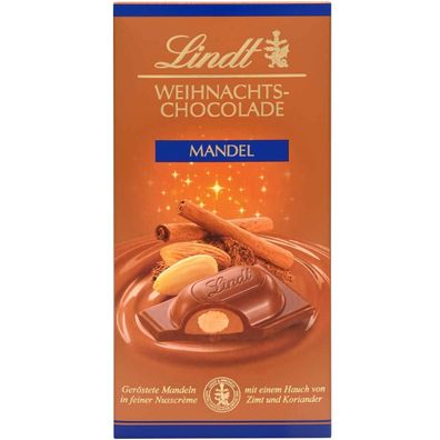 Lindt Weihnachts-Chocolade Mandel Tafel 100g - Zarte Schokolade mit Mandeln