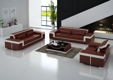 Ledersofa Couch Wohnlandschaft 3 + 2 + 1 Sitzer Garnitur Sofagarnitur Sofa G8020D