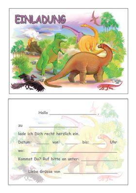 8 Einladungskarten Kinder Geburtstag Einladungen Dinosaurier TRex Langhals Dinos Tier