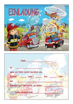 8 Einladungskarten Kinder Geburtstag Einladungen Feuerwehr Feuerwehrauto Feuerwehrman