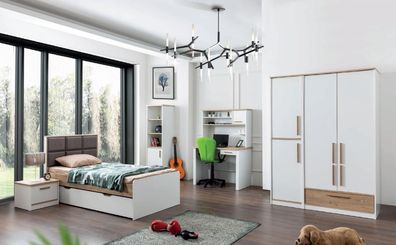 Modernes Jugendzimmer Set Bett Nachttisch Bücherregal Tisch Schlafzimmer 5tlg