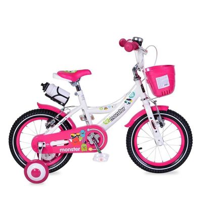 Byox Kinderfahrrad 14 Zoll 1481 rosa, Stützräder, Flasche, Klingel, Frontkorb