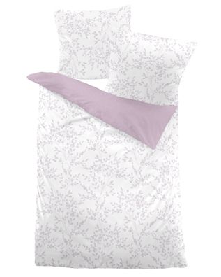 Dormisette Melange Flanell Bettwäsche 135x200 Blätter Zweige Wende rosa 4060-62