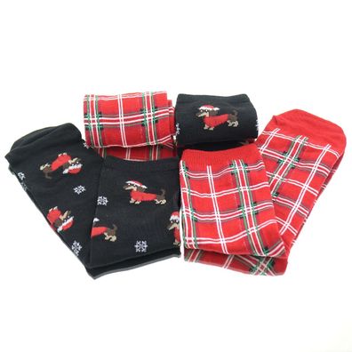 Boltze 2 Paar Socken Frida Dackel & Schottenkaro Schwarz & Rot - Polyester