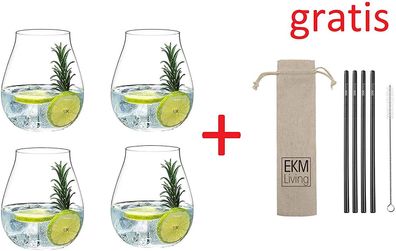 Riedel 5414/67 Gin Tonic Gläser Set 4 Stück + Gratis 4er Set EKM Living Edelstahl