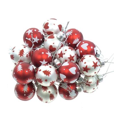 Boltze Mini-Weihnachtskugeln Symbole Rot & Silberfarben Ø 3 cm 12er Set - Glas