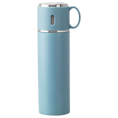 Thermo-Vakuum-Isolierflasche aus Edelstahl mit Tasse fér Kaffee, Heißgetränk, blau