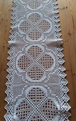 Tischläufer 125x38cm weiß gehäkelt Baumwolle crochet cotton