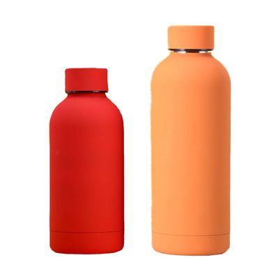 2er-Pack Edelstahl-Wasserflasche, Thermoskanne, Rot + Orange, 350 ml + 750 ml