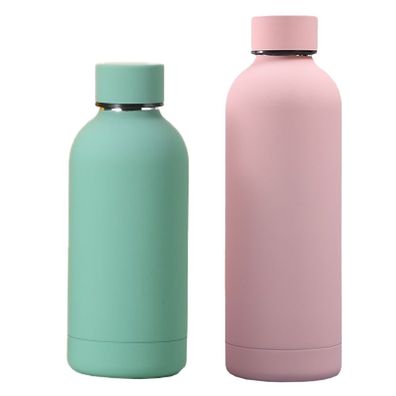 2er-Pack Edelstahl-Wasserflasche, Thermoskanne, Grén + Rosa, 350 ml + 750 ml