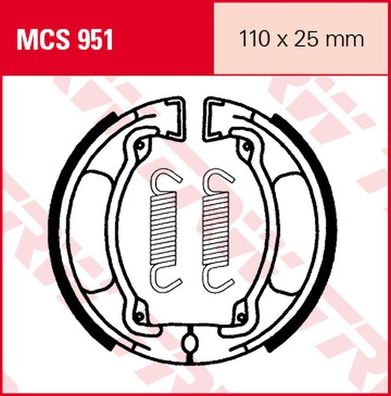 MCS951 Bremsbacken 110x25 CPI 50 Popcorn Yamaha DT FS1 RD LB TY V AG IT 71-91