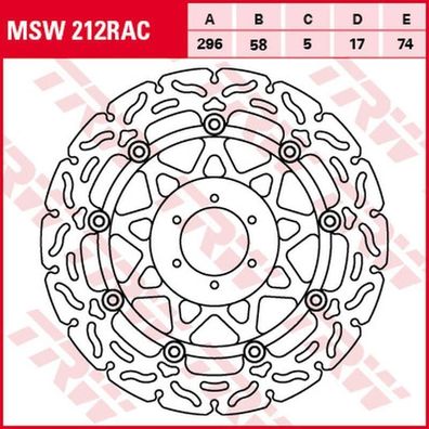 MSW212RAC Bremsscheibe schwimmende Scheibe mit Kontur Honda RS CB CBR VFR VTR Fi