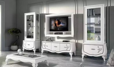 Design Wohnzimmer Set Vitrine 2x TV-Rahmen Wandregal Wohnwand 4tlg