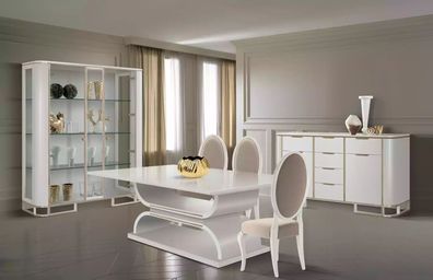 Esszimmer Garnitur Set Tisch 4x Stühle Vitrine Komplettes Set Neu 7tlg
