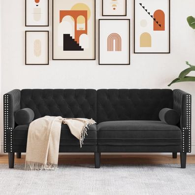 vidaXL Chesterfield-Sofa mit Nackenrollen 2-Sitzer Schwarz Samt