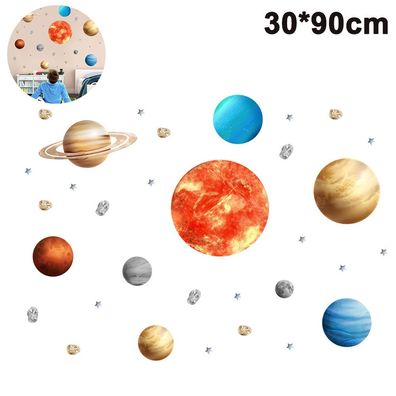 Weltraum-Planet-Wandaufkleber, abnehmbare Sonnensystem-Aquarell-Weltraum-Vinyl-Wanda