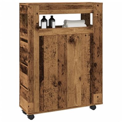 vidaXL Badschrank Schmal mit Rollen Altholz-Optik Holzwerkstoff