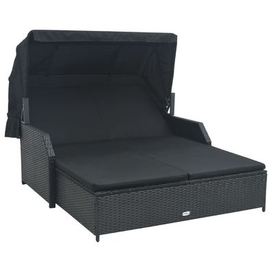 vidaXL 2-Personen-Sonnenliege mit Sonnendach Poly Rattan Schwarz