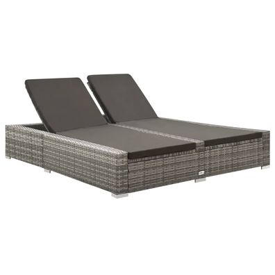 vidaXL Doppel-Sonnenliege Poly Rattan Grau