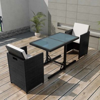 vidaXL 3-tlg. Bistro-Set mit Kissen Poly Rattan Schwarz