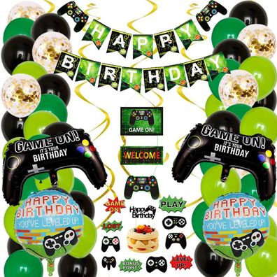 Videospiel-Partyzubehör, Happy Birthday Gaming Banner & 2-teiliges Spiel auf