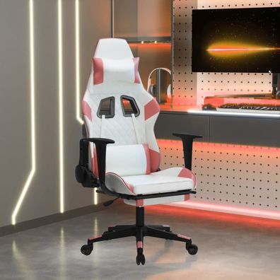 vidaXL Gaming-Stuhl mit Massage & Fußstütze Weiß & Rosa Kunstleder