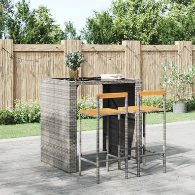 vidaXL Barhocker 2 Stk. Grau Poly Rattan und Massivholz Akazie