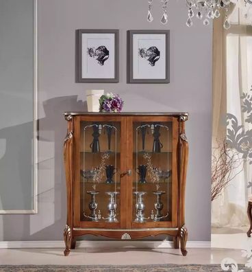 Braune Glasvitrine Wohnzimmer Holz Sideboard Luxus Vitrinen Schrank Regal