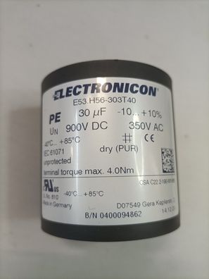 Electronicon E53. H56-303T40 Zylindrische Kondensator 30 uF Un 900 V DC 350 VAC